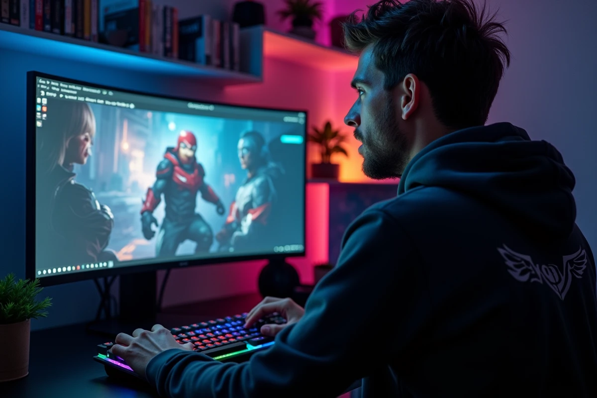 Un gamer téléchargeant un jeu vidéo compressé depuis FitGirl Repacks sur son PC de bureau