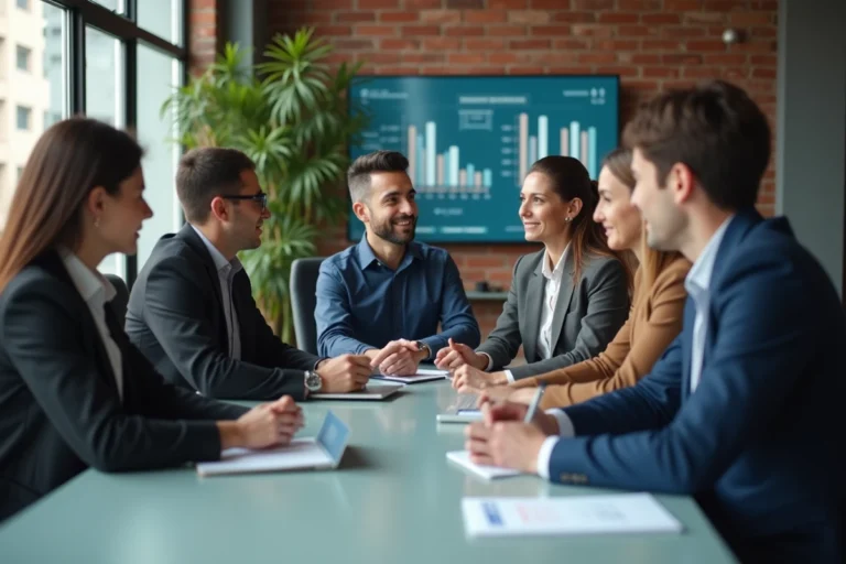Groupe de professionnels en réunion dans un bureau moderne