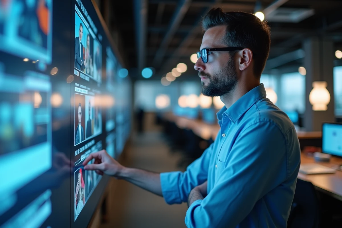 Homme d age moyen consulte les actualites dans un bureau moderne