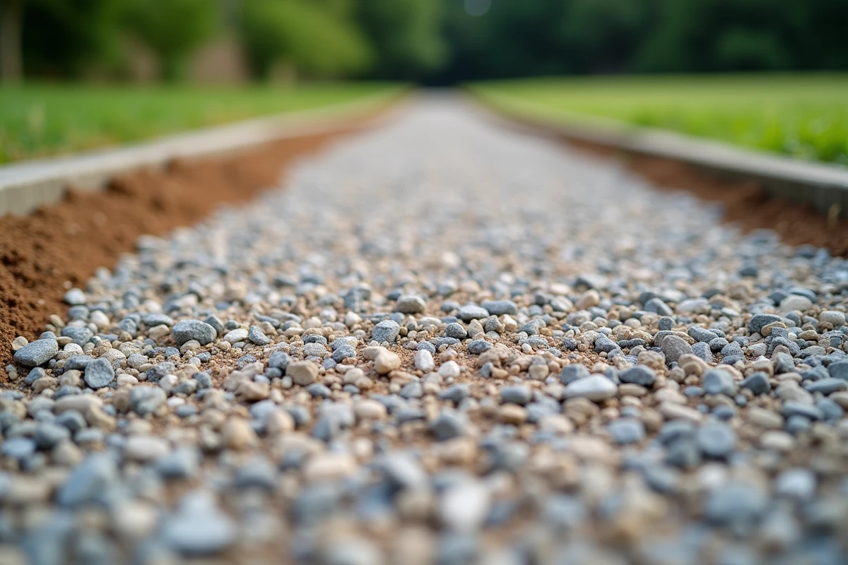 Gros plan sur une surface de gravier compacté sur un chemin de jardin aménagé